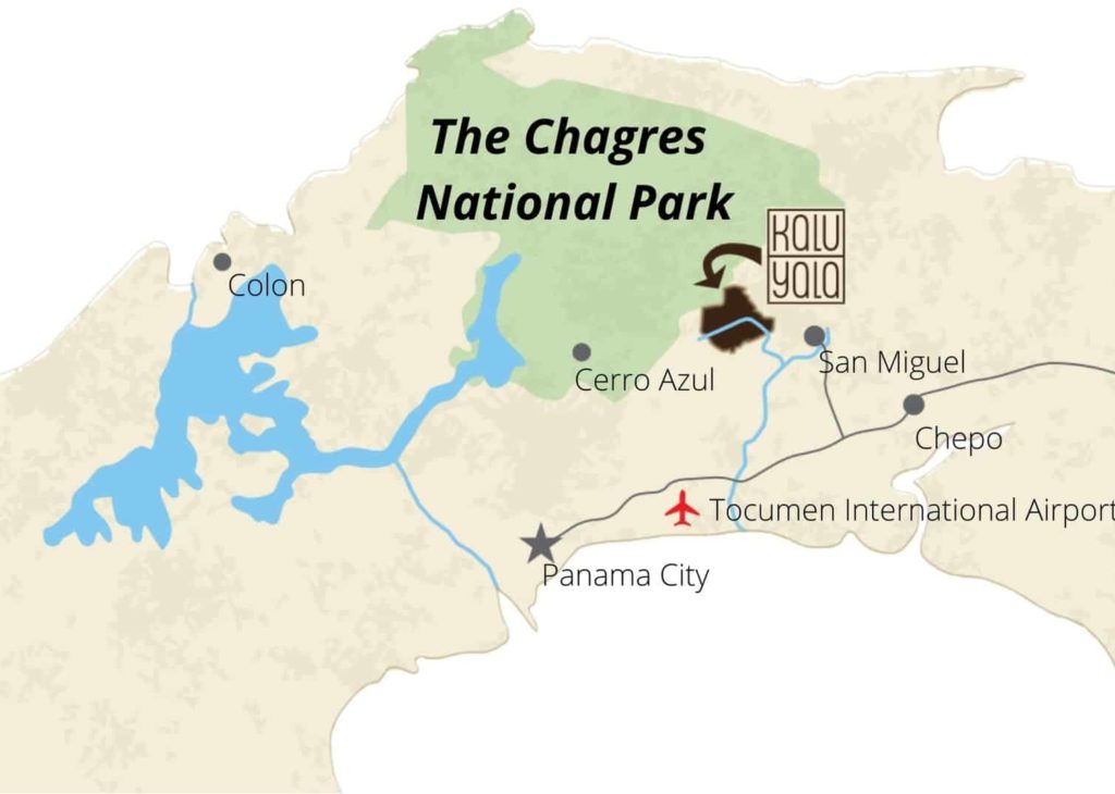 Location of Kalu Yala Ecovillage in Panama next to Chagres National Park